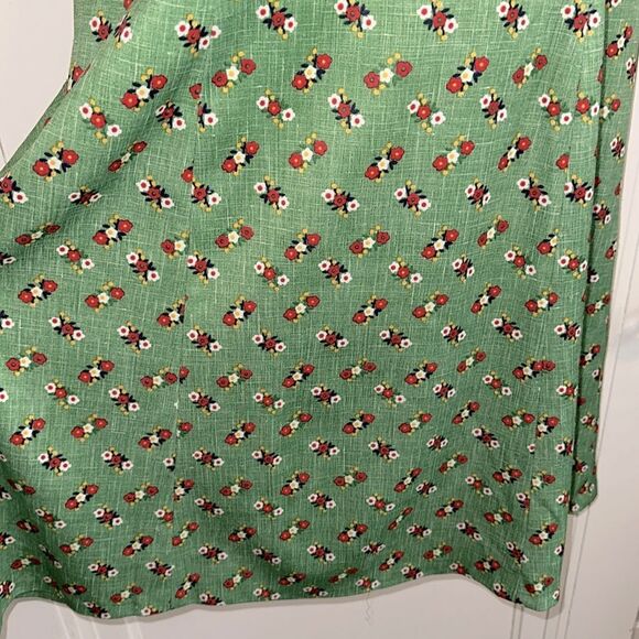 Vtg 60s Handmade green & red floral print polyester knit short sleeve dress - Picture 4 of 8